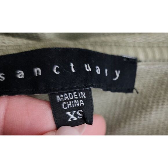 Sanctuary Pullover Distressed Vneck Hoodie Sweatshirt Womens Size XS Green - Picture 7 of 9